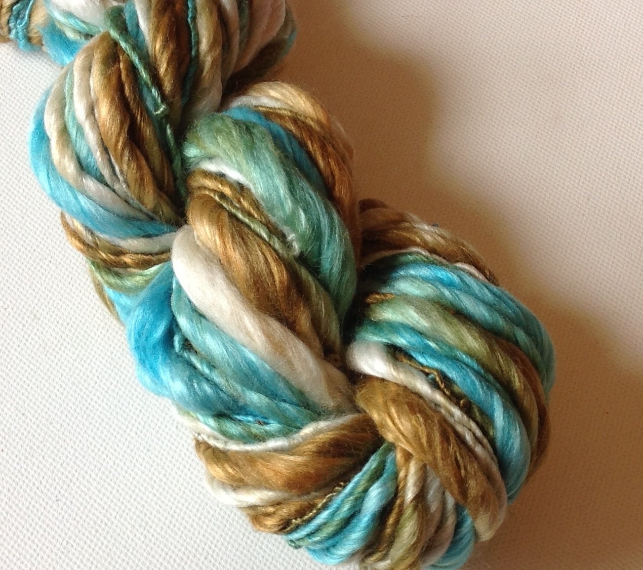Handspun yarn Thick and Thin merino and silk 50/50 bulky 58 yards Drift