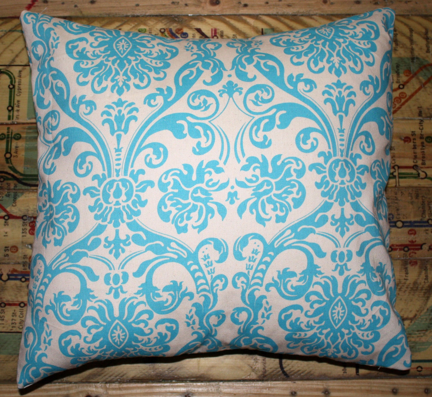 Pillow Cover Blue Damask 18" x 18"