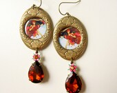 Night and Sleep - Preraphaelite Symbolist Earrings with Floral Pear Drop