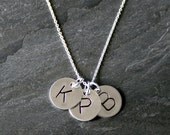 Trio Letter Charm, Sterling Silver Necklace, Three Custom Letter Charms, Personalized, Monogram Jewelry, Mothers Necklace hand stamped