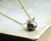 Pyrite Briolette Necklace, Pyrite Onion Briolette Pendant, Pyrite Gold Necklace, Gold Filled Chain, Weddings, Pyrite Jewelry, Fools Gold