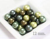 12 pcs. Mix Dark Green Chinese Pearl Shell Round 12 mm