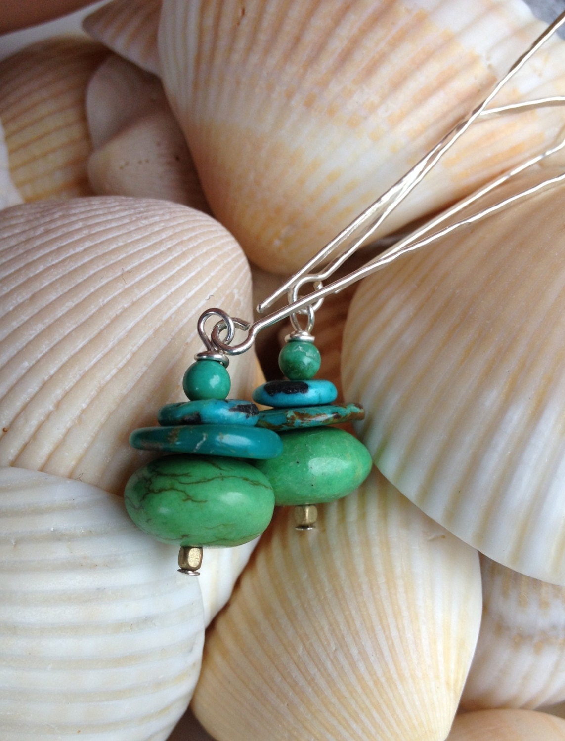 Turquoise Cairn on Sterling Drop Earrings