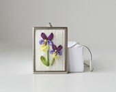 Purple Violets Pendant Necklace embroidered silk ribbon