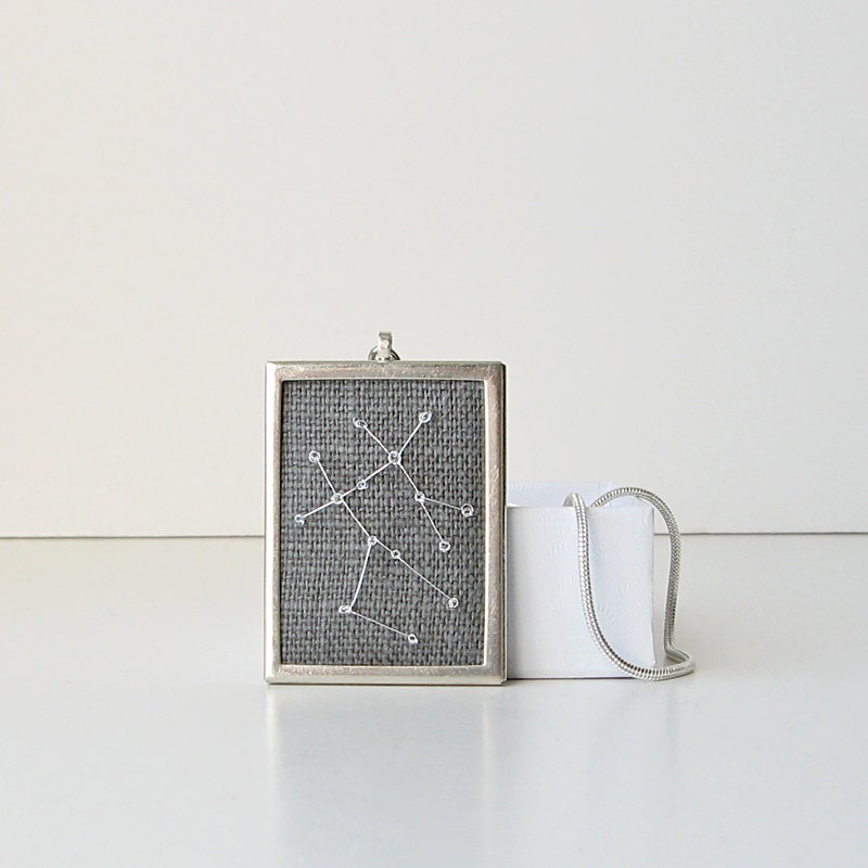 Gemini Necklace Pendant hand embroidered
