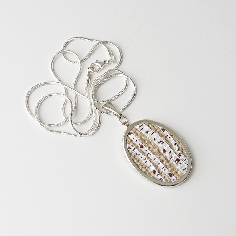Birch Trees Necklace Pendant silk ribbon embroidery