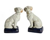Ceramic, Porcelain, Pair of Dogs Bookends