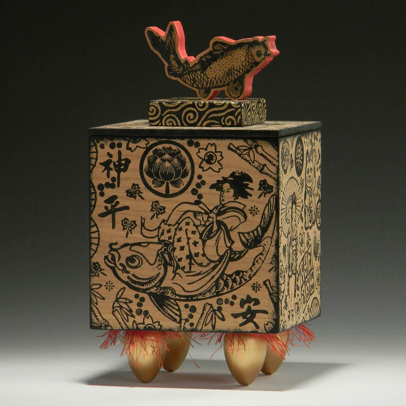 BOX, Handmade Box, Home Decor,Asian Decor, Art Box, Koi Fish, Geisha Box