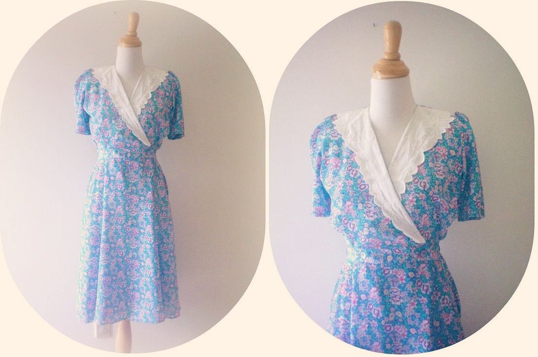 Vintage Floral Cross My Heart Collar Dress