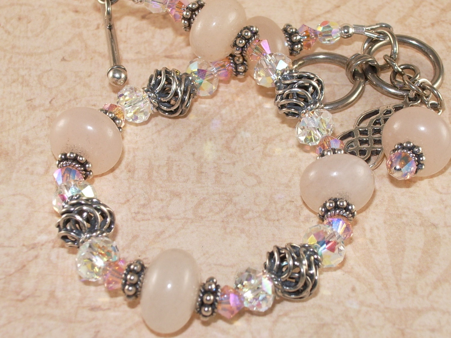 Pink Aventurine Bracelet, Swarovksi Crystal, Sterling Silver, Celtic, Handmade Jewerly, DDurda