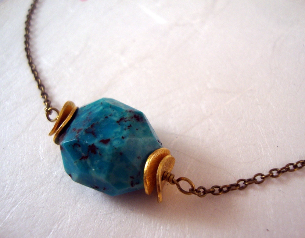 Natural turquoise faceted stone necklace with gold accents