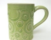 Pastel Lime Circle Textured Handmade Ceramic Pottery Coffee Mug