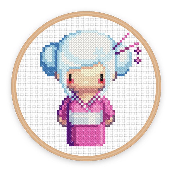 GEISHA GIRL SORA: a pixel art counted cross stitch pattern - digital download - printable pdf file