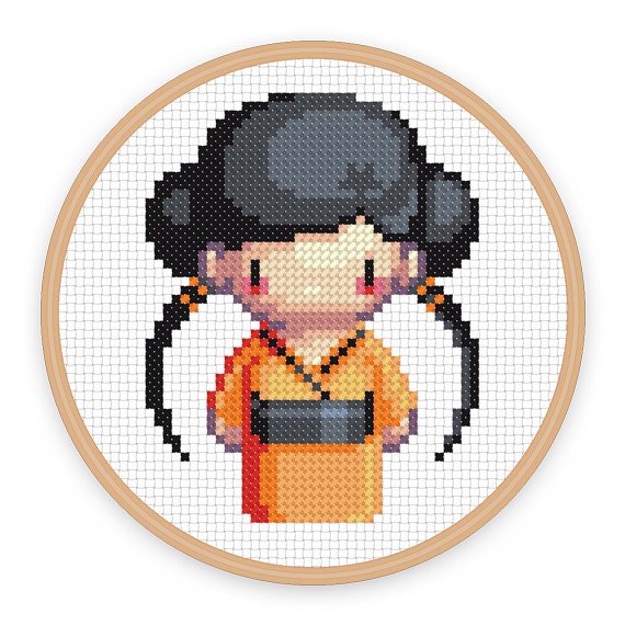 GEISHA GIRL AKIKO: a pixel art counted cross stitch pattern - digital download - printable pdf file