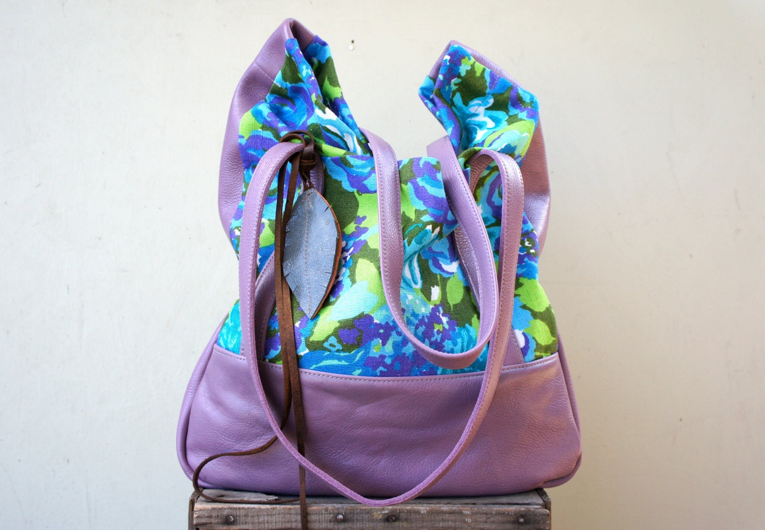 NEW STYLE///Lu Lu Tote with Vintage Linen and Purple Leather Accents