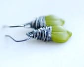 Leaf Earrings, Wasabi Green Earrings, Spring Jewelry, Woodland, Sterling Silver, Rustic Jewelry, Nature Jewelry