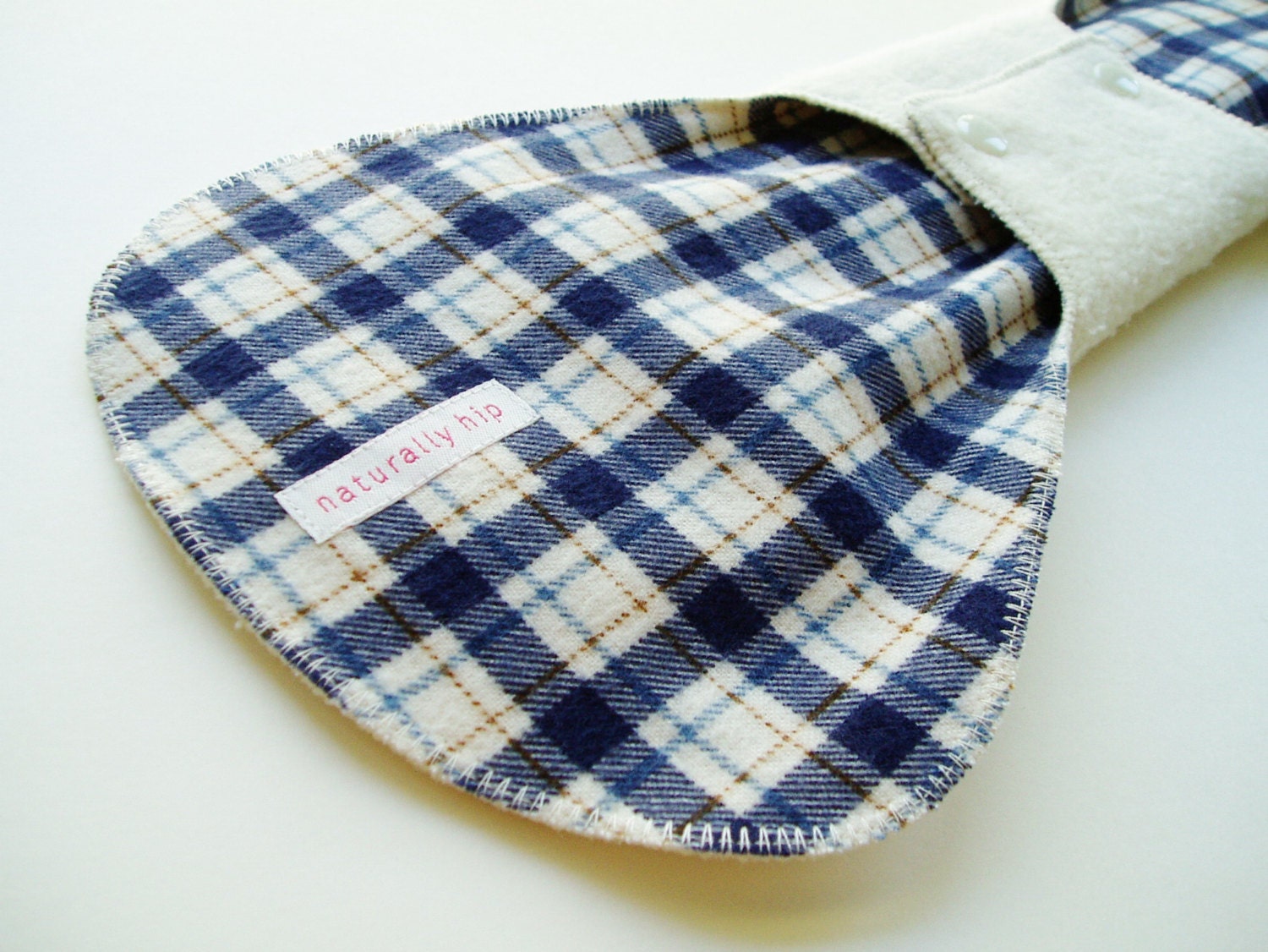 17" Organic Hemp Fleece Super Mega Cloth Menstrual Pad - Navy & Ivory Plaid