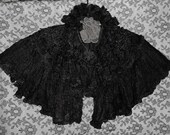 Steampunk Victorian Goth Black Gorgeous Ruffled Capelet with Jet Applicaes