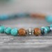 All Natural Turquoise Beaded Stretch Bracelet. Faceted Multicolored Turquoise With Bali Sterling Silver Bead. Blue Green Brown