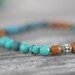 All Natural Turquoise Beaded Stretch Bracelet. Faceted Multicolored Turquoise With Bali Sterling Silver Bead. Blue Green Brown