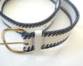 Western Belt Leather Belt White with Navy Vintage 80s Women's