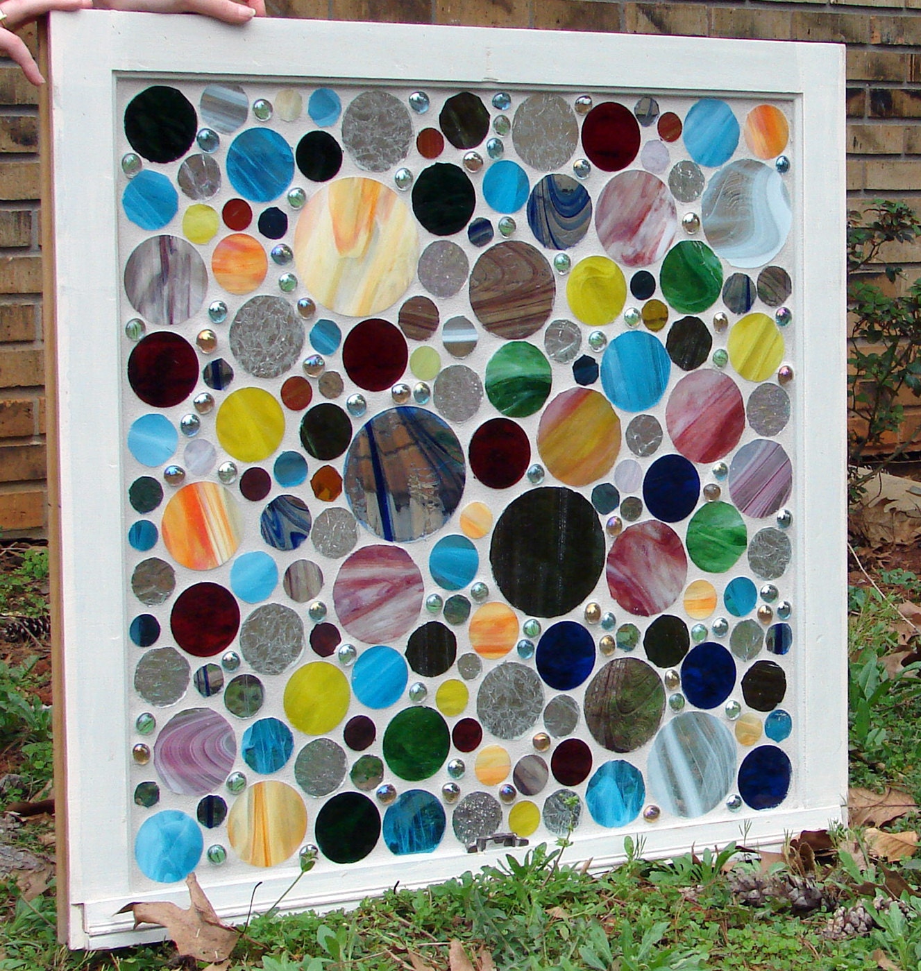 Stained Glass Repurposed Vintage Mosaic Window -- Glass Beach