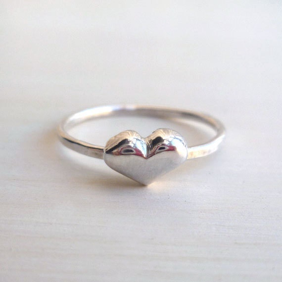 Heart Ring - Sterling Silver - Custom - Tiny Heart - Delicate - Hammered - Valentine - Handmade - Sweet Heart RIng