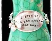 I love you to the moon and back baby spoon bracelet with fresh water pearls