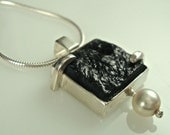 Black Tourmaline, Pearl and Sterling Necklace -  ready to ship