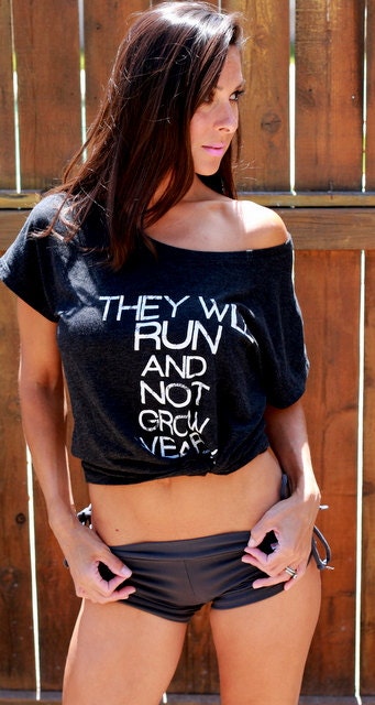 They Will Run and Not Grow Weary.  Wide Shoulder Heathered Flowy Tee.  Sizes XS-XXL.