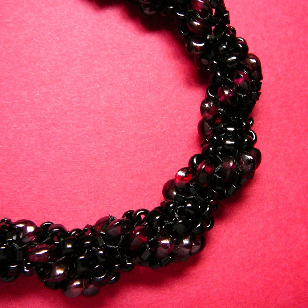 Gothic Romance - Beadwoven Spiral Bracelet with Garnet Stones