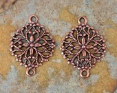 4  Antique Copper Round Flower Filigree Connector 19mm x 24mm -  LOW SHIPPING