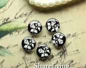 SALE - 10% OFF - 10pcs 12mm Handmade Photo Glass Cabs Cabochons (White Flowers)  -- BCH181E