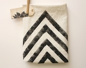 Hand Printed Tea Stained Dish Towel - Chevron - Polka Dot - Black - Tan - Rustic - Desert - arrow