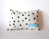 Hand Printed Tea Stained Pillow  - Polka Dot - Black - Tan - Turquoise - Mom - Mothers Day Gift