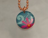 Handmade Copper Flower Charm Pendant Necklace Upcycled Repurposed Penny- Mod Turquoise - Womens Jewelry