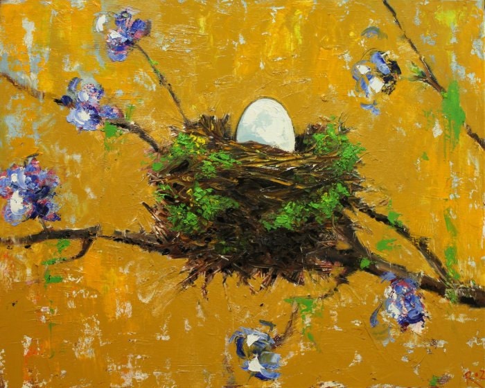 Nest painting 251 24x30 inch original bir egg oil painting by Roz