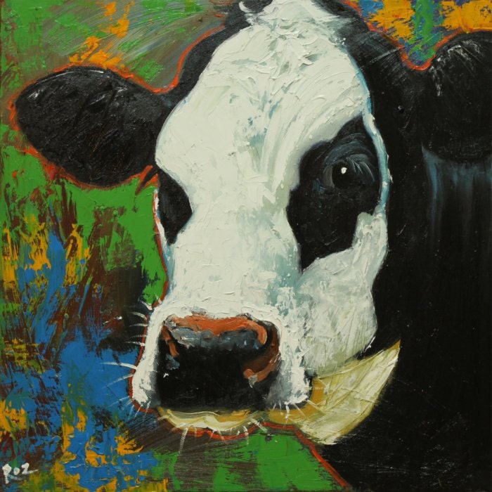 Cow portrait animal painting 606 20x20 inch original oil painting by Roz