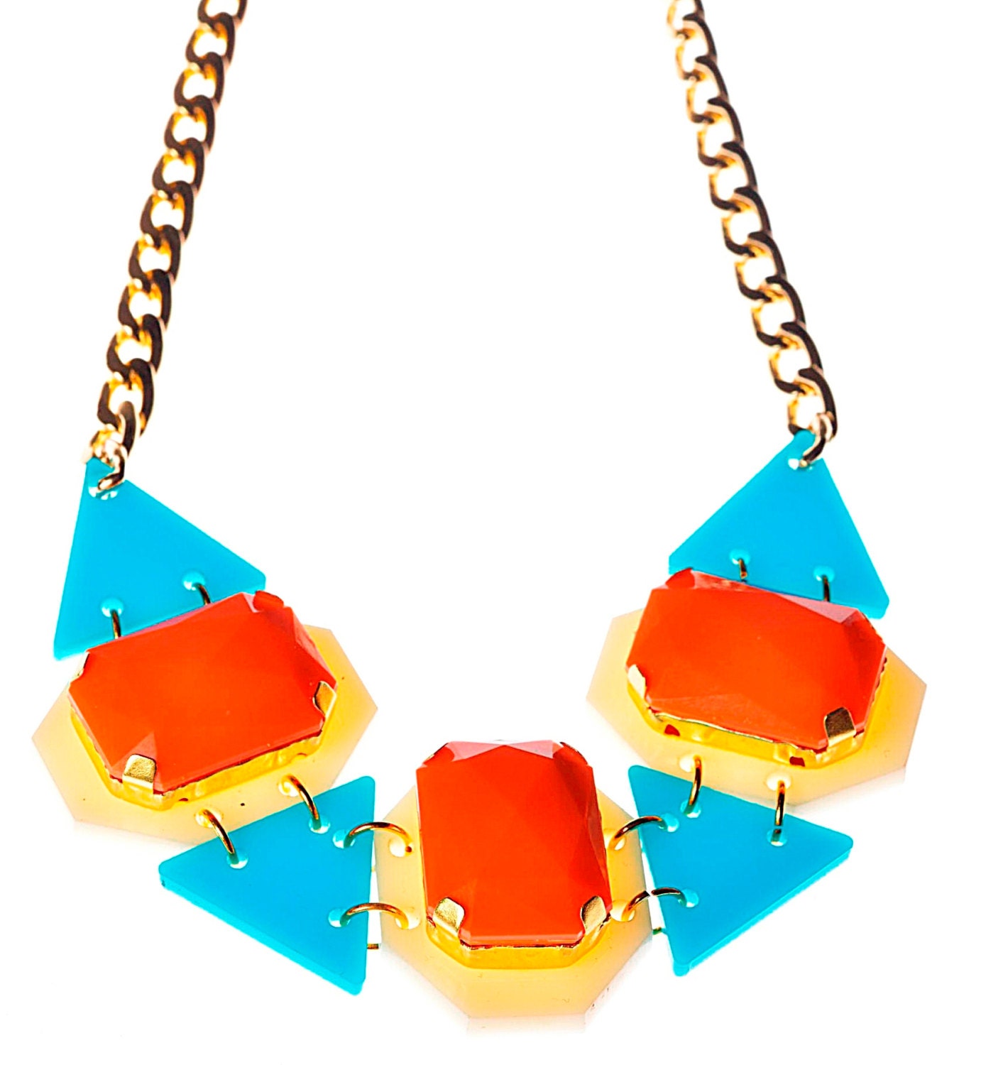 Orange Drops Statement Necklace,Plexiglass Jewelry,Geometric Necklace,Lasercut Acrylic