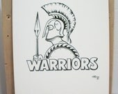Warriors   Original Pen and Ink Drawing  Vintage Spirit Poster Design  Art for T-Shirts