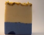 Lavender and Mint Essential Oils Beautiful Soap Blue and White With Life Everlasting Flowers Cold Process
