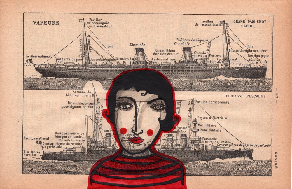 The Stowaway-Archival Art Print, ships, boats, travel, voyage, red and black