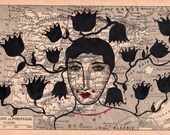 Lady from Spain-Archival Art Print, flowers, Spain, vintage map