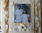 White Lilies  8 x 10 inch altered canvas with vintage embellishments