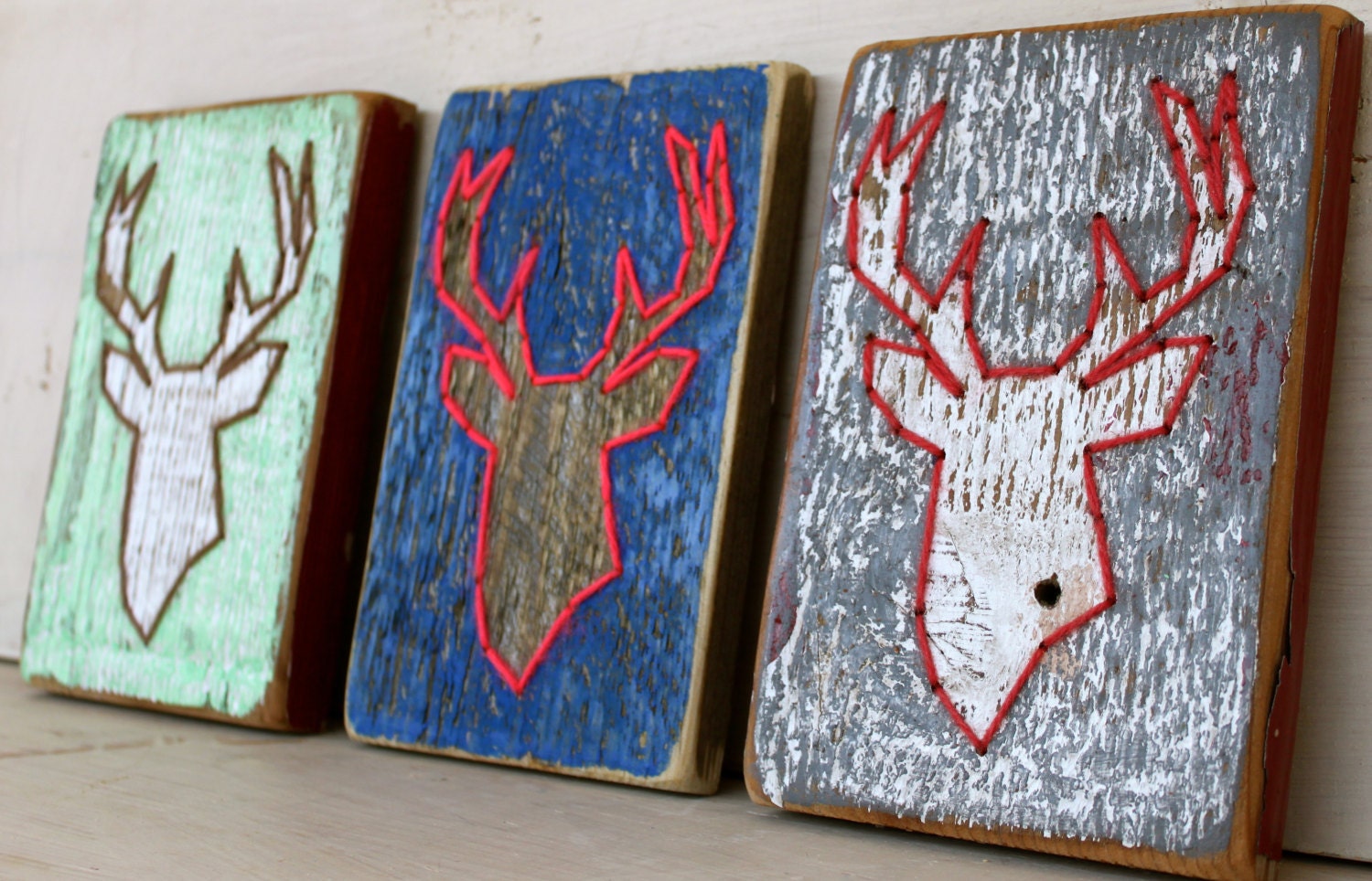 Mini Buck YOUR COLORS stitched wood wall hanging