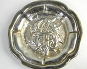 Vintage Silver ash tray, pin plate, coaster, with coat of arms of La Valette  Vintage Maltese silver -