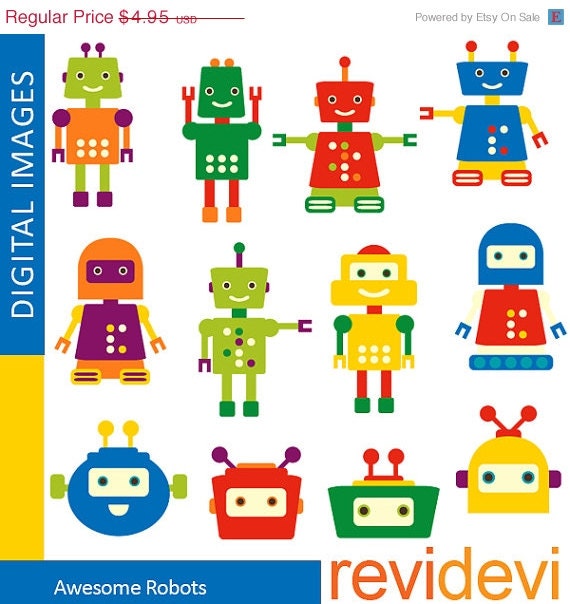 HALF PRICE SALE Awesome Robots Clip art 07363.. commercial use digital clipart