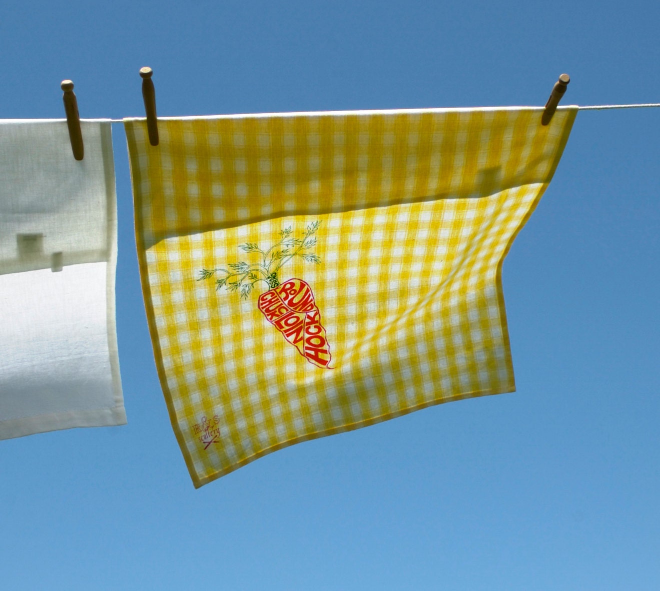 Yellow Check Tea Towel with Hand Lettered Carrot Chart
