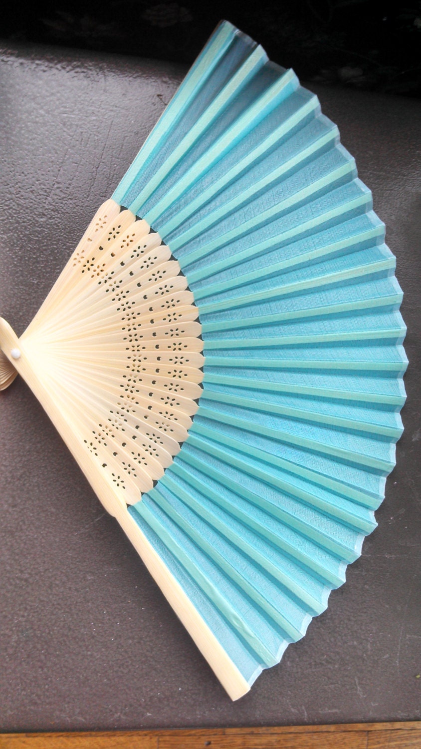 EGYPTIAN BLUE SILK Bamboo Fan- Ready to Decorate