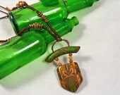 Woodland Inspired Polymer Clay Necklace with Moth Image in Greens and Browns with Copper Accents